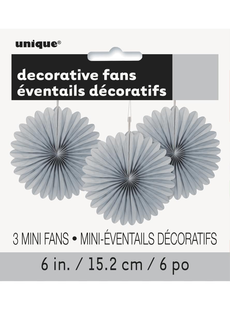 Sada 3 dekorativních papírových vějířů ve stříbrných tónech - Basic Colours Line
