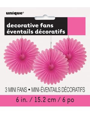 Sada 3 dekorativních papírových vějířů růžových - Basic Colours Line