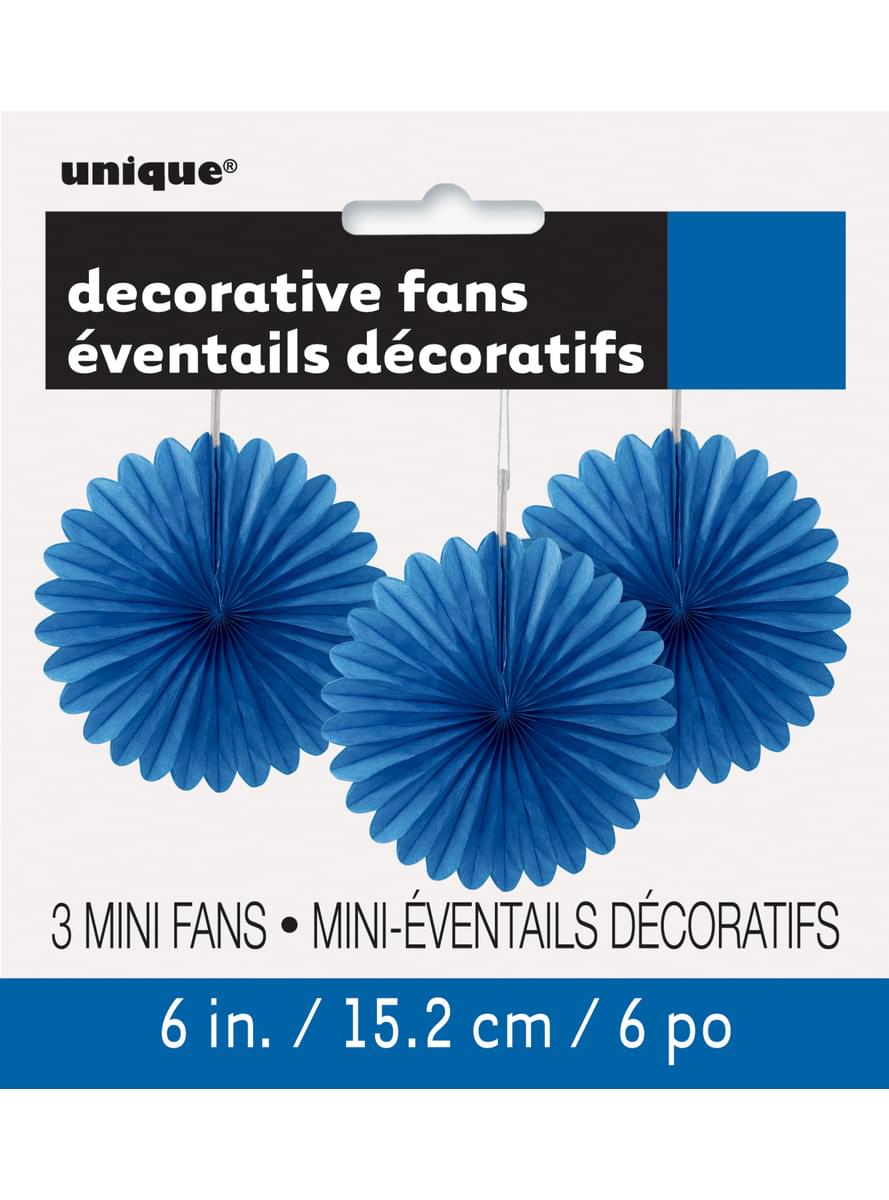 Sada 3 dekoratívnych papierových ventilátorov v tmavomodrej farbe - Basic Colors Line
