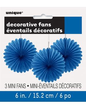 Koyu mavi renkte 3 dekoratif kağıt vantilatör seti - Basic Colours Line
