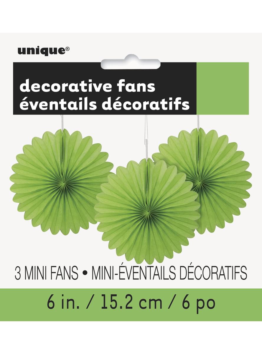 3 Evantaie de hârtie decorative verde lime (15,2 cm) - Gama Basic Colors