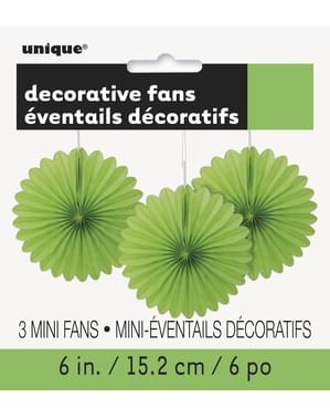 3 geassorteerde decoratieve papieren waaiers in het limoengroe (15,2 cm) - Basic Colours Line