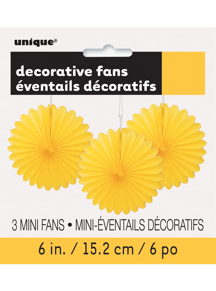 Sada 3 dekorativních papírových vějířů žlutých - Basic Colours Line