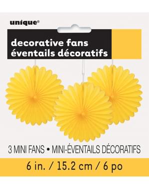 3 żółte papierowe wachlarze dekoracyjne - Linia kolorów podstawowych