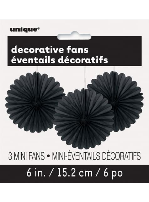 3 festoni a forma di ventaglio decorativo di carta ner (15,2 cm) - Linea Colori Basic