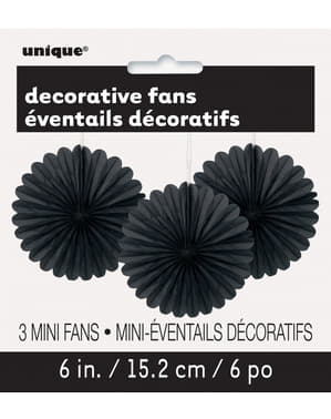3 czarne papierowe wachlarze dekoracyjne - Linia kolorów podstawowych