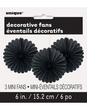 3 Leques de papel decorativos pret (15,2 cm) - Linha Cores Básicas