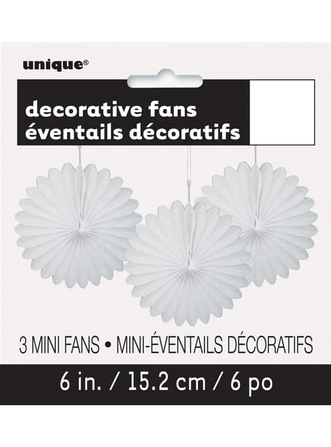 3 festoni a forma di ventaglio decorativo di carta bianch (15,2 cm) - Linea Colori Basic