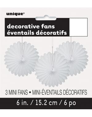 3 festoni a forma di ventaglio decorativo di carta bianch (15,2 cm) - Linea Colori Basic