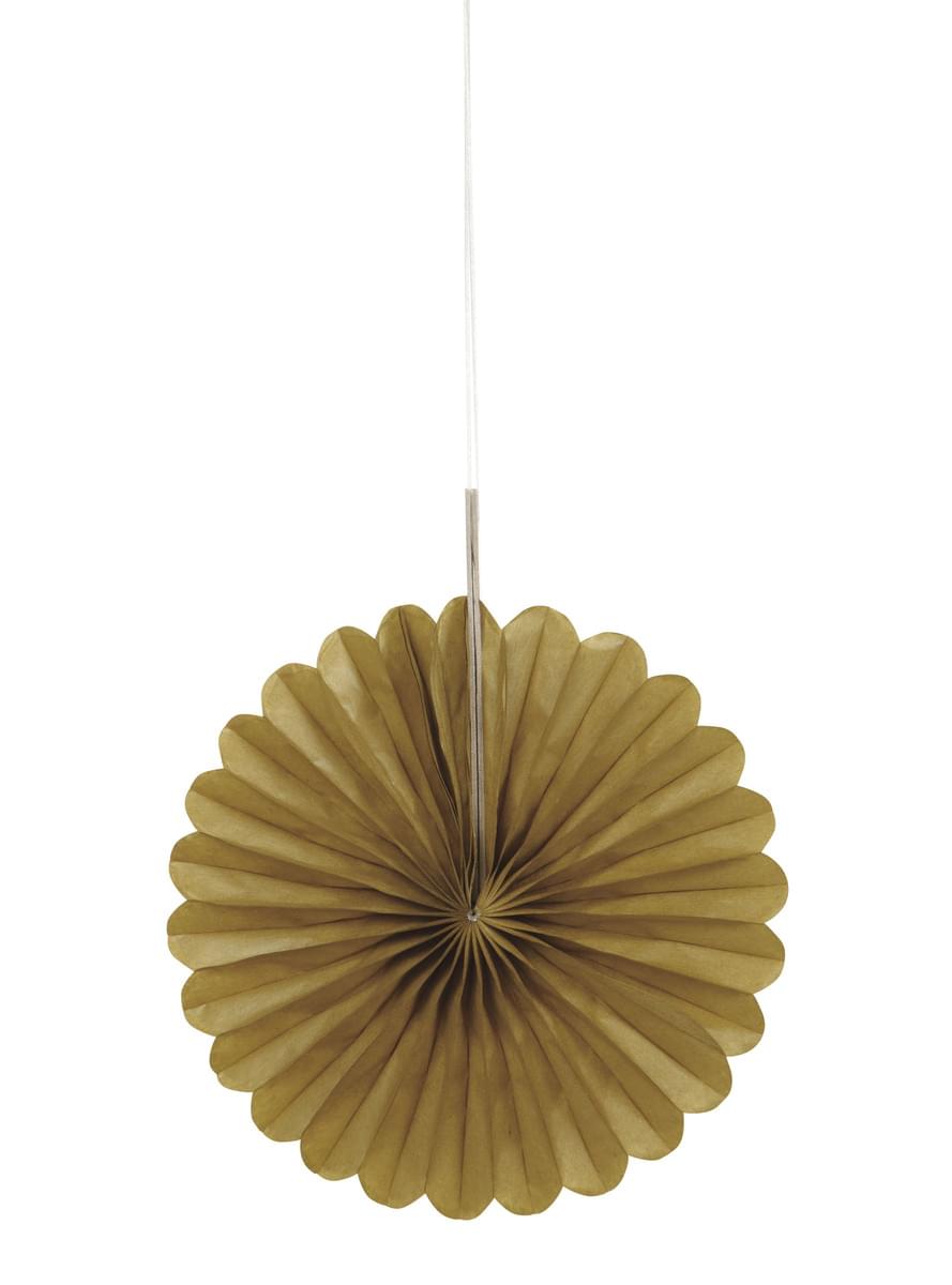 3 decorative paper fans in gol (15,2 cm) - Basic Colours Line