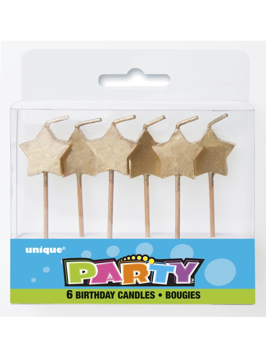6 candele di stelle dorate (7 cm)