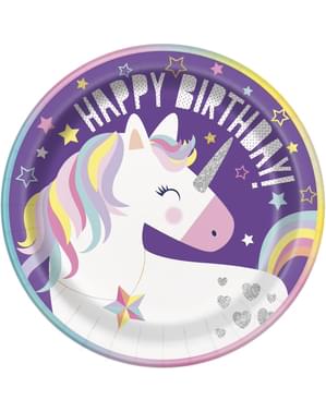 8 Doğum günün kutlu olsun Unicorn tabak seti