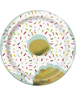 8 pratos de sobremes (18 cm) - Donut Party