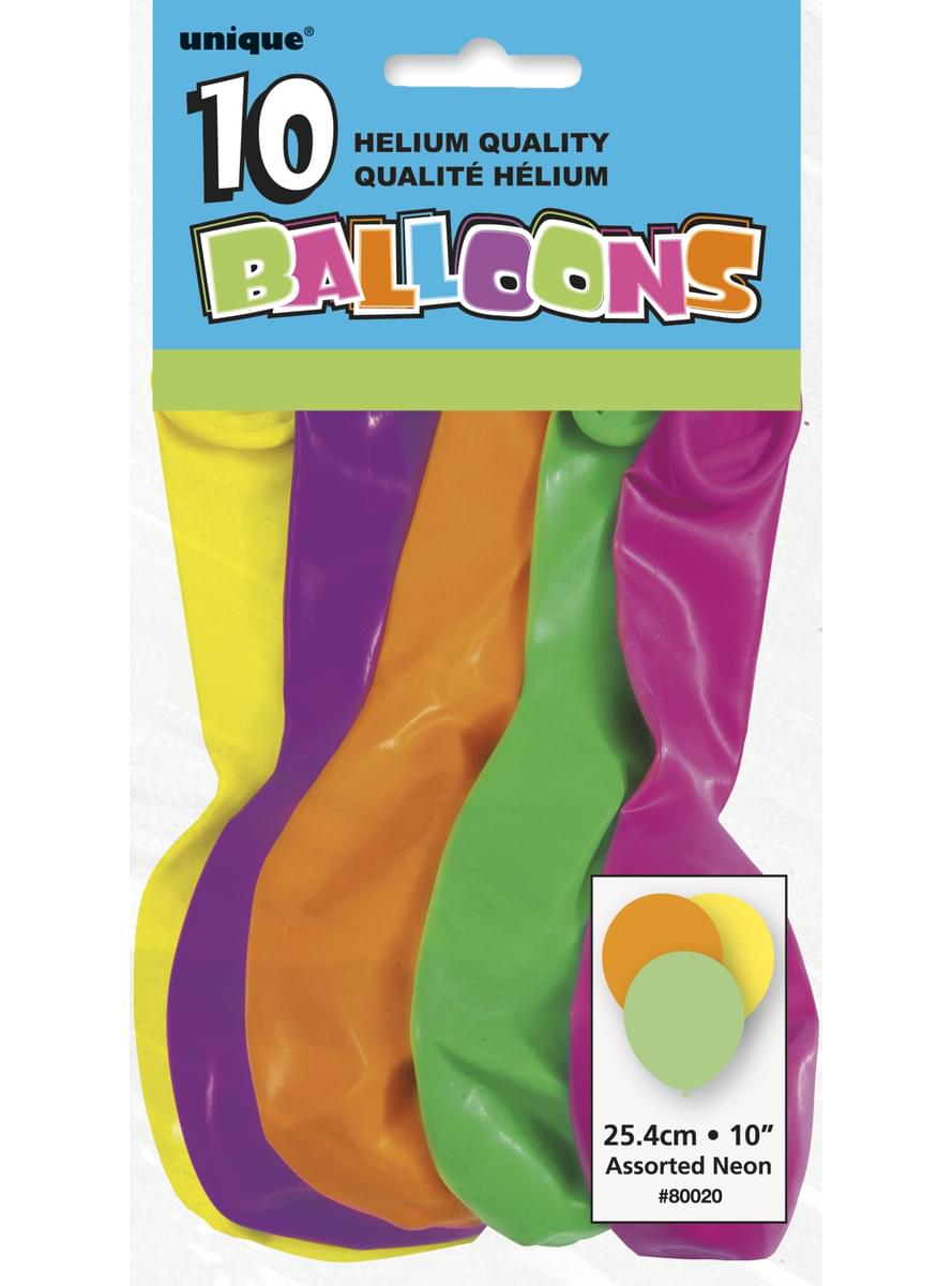 10 diverse neon ballonne (25,4 cm) - Basis Kleuren Lijn
