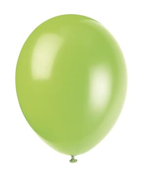 Комплект от 10 неонови зелени балона - Основни цветове
