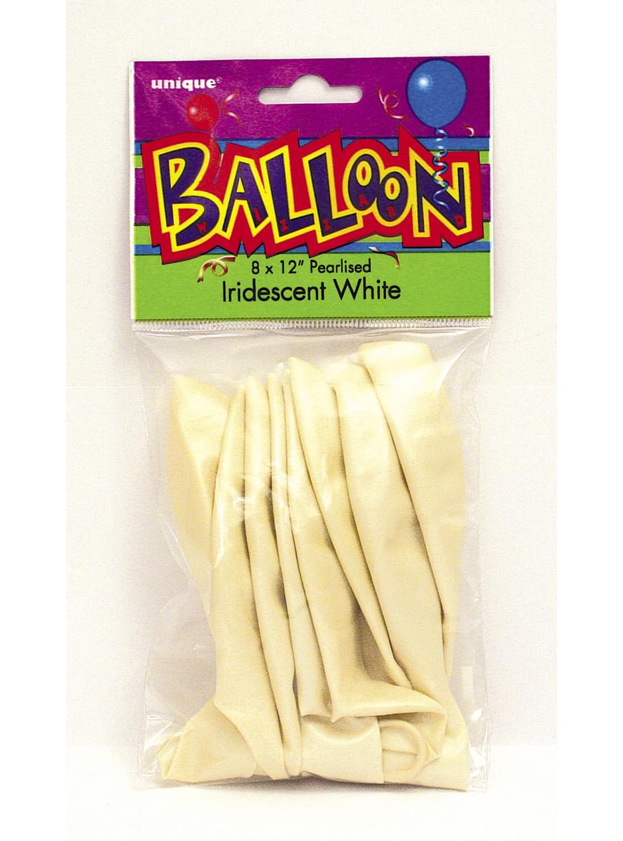 8 globos blanco perlado (30 cm) - Línea Colores Básicos