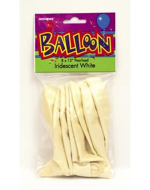 Sæt af 8 perle hvide ballonner - Basale farver linje