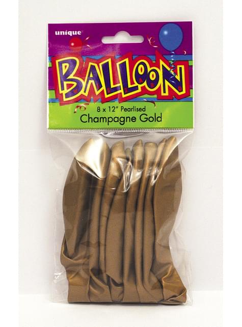 8 ballons dorés métallisés - Gamme couleur unie pour fêtes et