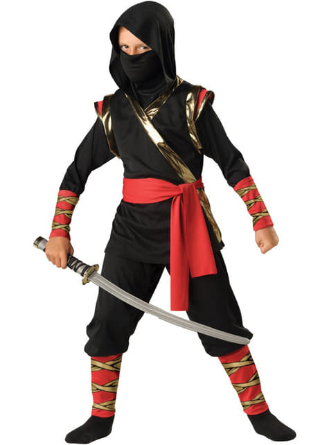 Ninja Kostüm schwarz Deluxe für Jungen