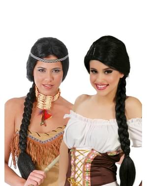 Peruk med fläta Svart