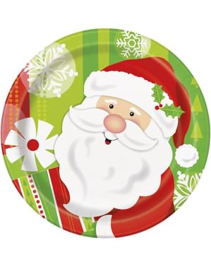 Sada 8 kulatých dezertních talířů se Santa Clausem - Happy Santa