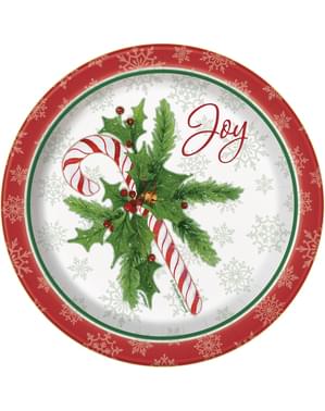 Set of 8 round dessert plates with candy cane - Candy Cane Christmas