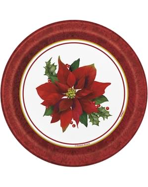 8 pratos redondos de sobremesa com flor manhã-de-páscoa elegant (18 cm) - Holly Poinsettia