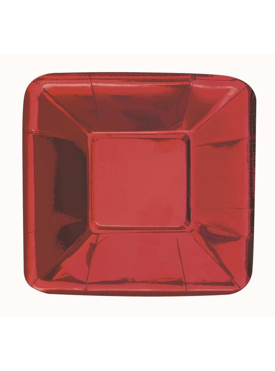 8 vierkante rode borden - Solid Colour Tableware