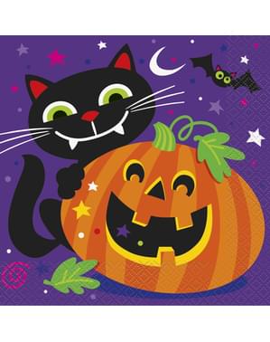 Eğlenceli kabak ve kedi ile 16 peçetelerin Set - Cadılar Bayramınız Kutlu Olsun