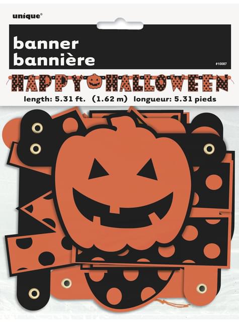 Happy Halloween Girlande gepuntket mit Kürbis - Orange & Black Dots Jointed