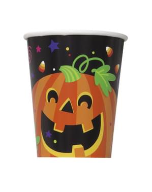 Set of 8 cups with fun pumpkin and cat - Happy Halloween