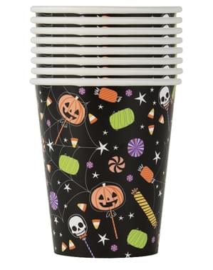 İskelet ve kabak ile 8 bardak seti - Skeleton Trick or Treat