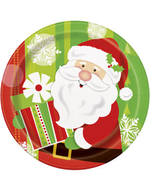 Noel Baba - Happy Santa ile 8 yuvarlak tabak seti