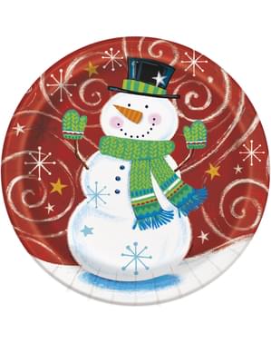 Set 8 piring bundar dengan manusia salju - Snowman Swirl