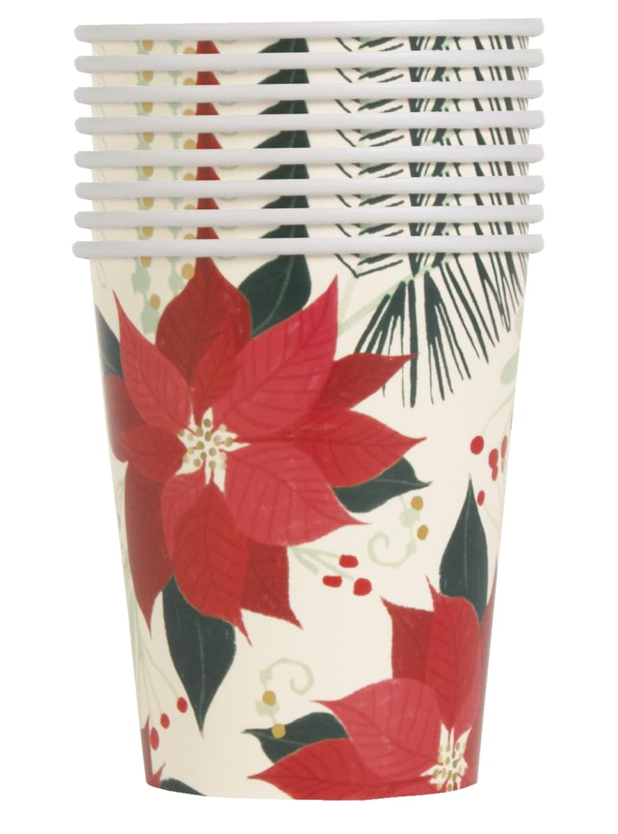 Sæt af 8 kopper med julestjerner - Red & Gold Poinsettia