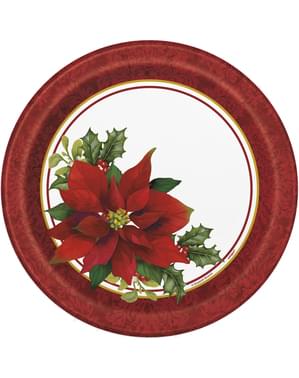 8 pratos redondos com flor manhã-de-páscoa elegant (23 cm) - Holly Poinsettia