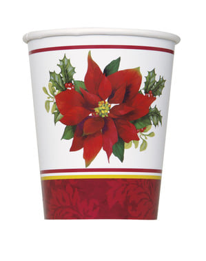 Sæt af 8 kopper med elegant julestjerne - Holly Poinsettia