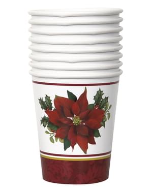 8 copos com flor manhã-de-páscoa elegante - Holly Poinsettia