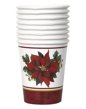 Sada 8 kelímků s elegantní vánoční hvězdou - Holly Poinsettia