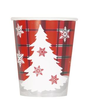 Sada 8 kelímků s vánočním stromkem a rustikální kostkou - Rustic Plaid Christmas