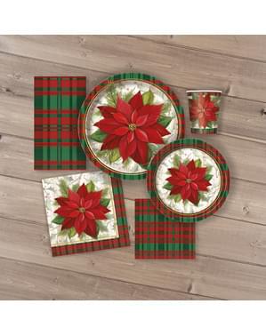 8 pratos redondos com flor manhã-de-páscoa e quadrados escoceses - Poinsettia Plaid