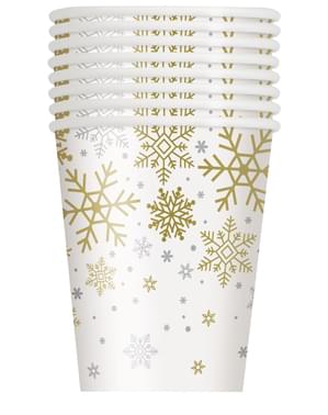8 copos - Silver & Gold Holiday Snowflakes