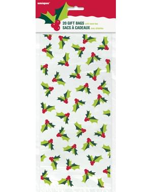 20 mistletoe cellophane gift bags - Holly Santa