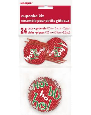 24 Cupcakecapsules + 24 Kersttoppers - Ho Ho Ho Christmas