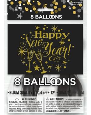 8 लेटेक्स नए साल के गुब्बारे का सेट - शानदार नया साल