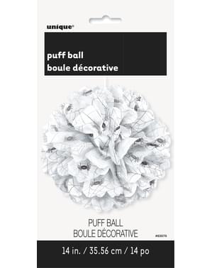 Dekorativ hvit pom pom med edderkopper - Basic Halloween