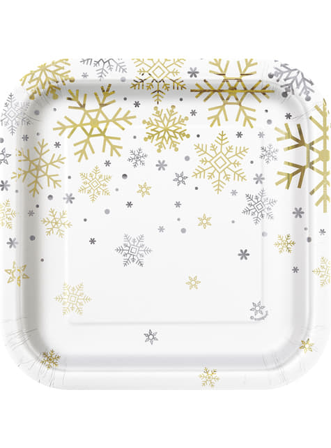 Dessert-Teller Set 8-teilig - Silver & Gold Holiday Snowflakes