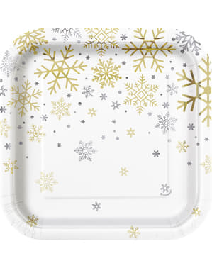 8 assiettes à dessert - Silver & Gold Holiday Snowflakes