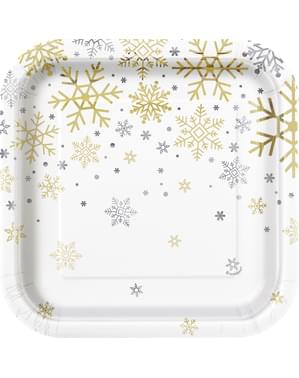 Dessert-Teller Set 8-teilig - Silver & Gold Holiday Snowflakes