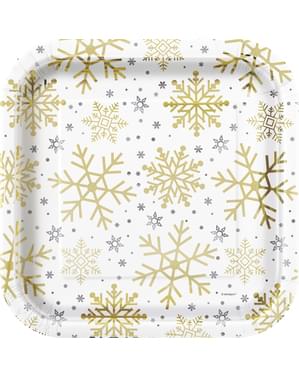 Sæt af 8 tallerkner - Silver & Gold Holiday Snowflakes